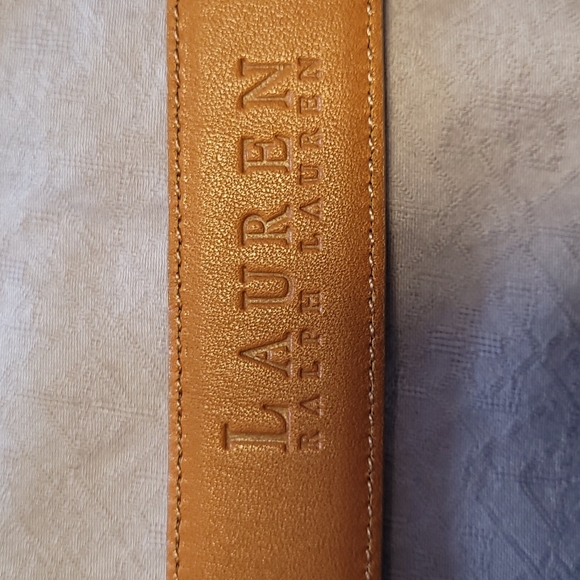 Lauren Ralph Lauren Italian tan leather belt gold tone buckle 39" x 1" Size L - Picture 9 of 11